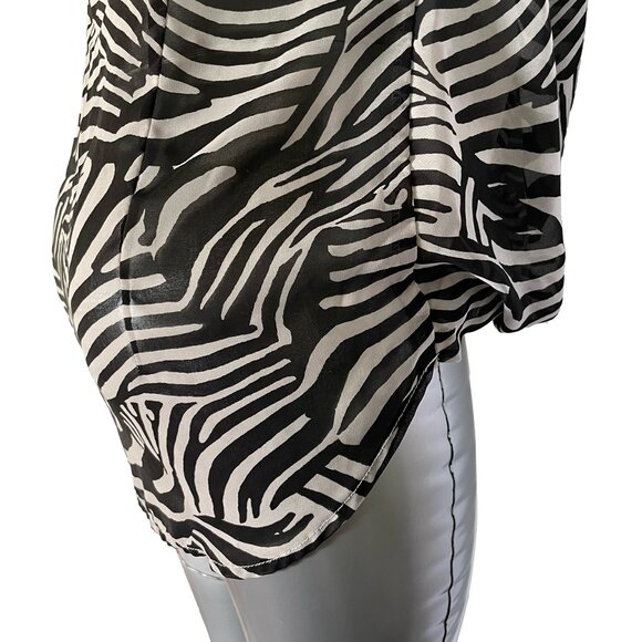 H&M Black and Grey Zebra Print Mock Wrap Sleeveless Blouse Top Size 4 - Picture 8 of 10